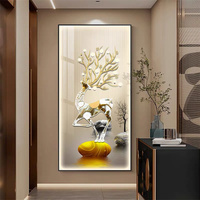 Art mural en porcelaine de cristal minimaliste moderne Cerf Peinture animale HD Peinture à lumière LED avec cadre noir pour la décoration du salon