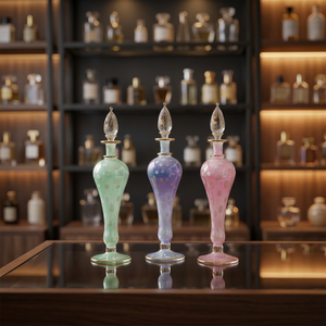 ขวดน้ำหอมงานฝีมือเป่าแก้ว LW14 ZAHEREEN ศิลปะพื้นบ้านอียิปต์ ขนาดใหญ่ สีเขียว น้ำเงิน ชมพู ลายหินอ่อน ของที่ระลึก - Product Image 3