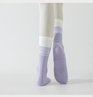 Chaussettes de yoga pour femmes, en coton peigné, à blocs de couleur, antidérapantes, avec grip en silicone, pour Pilates, barre, entraînement, fitness, chaussettes de sol