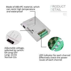 96W 12V/13.5V/15V Volt Select Power Supply OEM Customized Logo 16 Channel Power Supply 8A