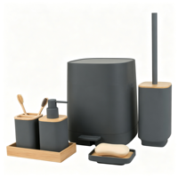 Offre Spéciale : Ensemble d'Accessoires de Salle de Bain en Bambou Gris Foncé, Décorations Maison avec Distributeur de Savon en Plastique pour Toilettes et Accessoires
