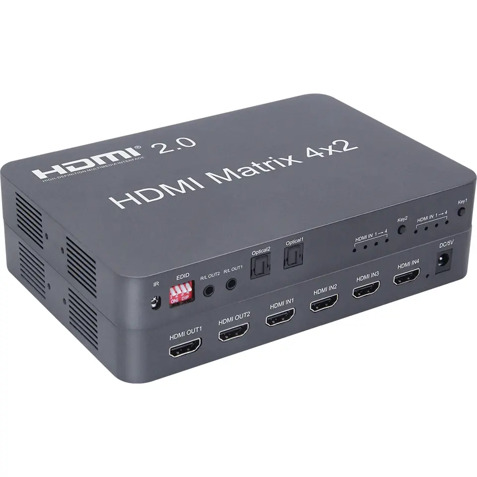 4x2 HDTV 2.0 Ma Trận splitter 4 x HDTV tín hiệu đầu vào 2 đầu ra hỗ trợ cho sợi và đầu ra tai nghe stereo