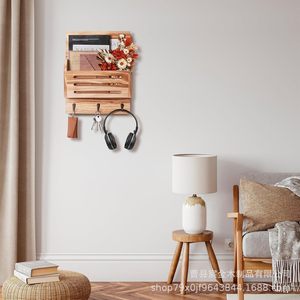 Wooden <b>Wall</b> <b>Mounted</b> Mail Rack Key Holder Organizer Rectangle Office Storage <b>Shelf</b> For Letters Keys Scissors Watch - Product Image 3
