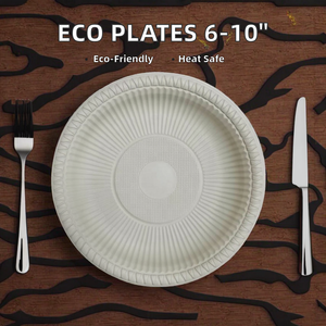Assiettes rondes jetables Liyi en fibre de bambou écologiques, 50 pièces, compatibles micro-ondes et congélateur, biodégradables et compostables pour les fêtes - Product Image 3