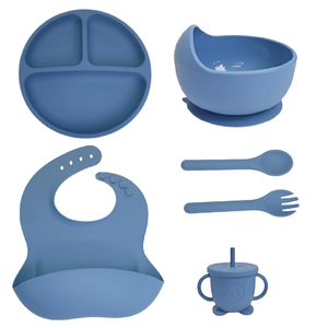 Juego de Alimentación para Bebés con Plato, Tazón, Vaso, Babero y <span class=keywords><strong>Cuchara</strong></span>, de Silicona Antideslizante, a Prueba de Fugas, Libre de BPA, para la Alimentación Dirigida por el Bebé - Product Image 2
