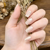 Faux ongles autocollants nude effet œil de chat avec nœud argenté, courts, carrés, brillants, réutilisables, en acrylique, lot de 24 pièces pour salon