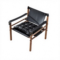 Chaise de salon vintage nordique en bois massif, style safari, imprimé cuir, pour la maison