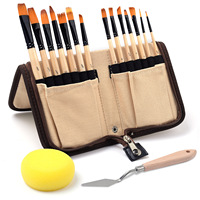 Ensemble de 14 pinceaux de peinture, pinceaux pour aquarelle et acrylique de voyage, dans un sac en toile, spatule, éponge, couleur kaki, modèle 008, fabriqué en Chine