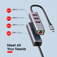 Hub USB C 4 en 1, Adaptador Multipuerto USB 3.0 de 5 Gbps con Puerto Ethernet Gigabit RJ45, Base de Conexión para Laptop y PC
