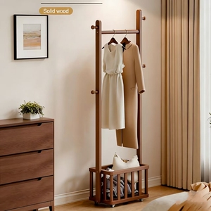 Perchero <span class=keywords><strong>de</strong></span> Pie <span class=keywords><strong>de</strong></span> <span class=keywords><strong>Madera</strong></span> Maciza, Diseño Minimalista, Plegable, Ecológico, con Cesta <span class=keywords><strong>de</strong></span> Almacenamiento <span class=keywords><strong>para</strong></span> Sala <span class=keywords><strong>de</strong></span> Estar y Dormitorio - Product Image 3