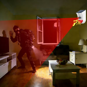 Alarm <span class=keywords><strong>Siren</strong></span> Sensor Gerak <span class=keywords><strong>PIR</strong></span> Tenaga Surya Nirkabel Tahan Air untuk Luar Ruangan dengan Lampu Strobo dan Suara Jarak Jauh - Product Image 1