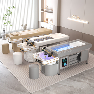 Cama de Masaje Multifuncional para Salón de Belleza, Color Beige, con Lavabo de Cerámica para Pedicura, Cama Profesional para Spa Capilar con Moxibustión y Calor - Product Image 5