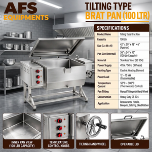 หม้อต้มไฟฟ้าแบบเอียงได้ AFS 100L ทำจากสแตนเลส 304 สำหรับร้านอาหาร อุปกรณ์ครัว หม้อหุงต้ม - Product Image 2