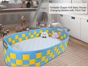 Panier-lit pour bébé bleu et jaune avec coussin en mousse de coton de 3 mm, design pliable, tissu durable - Product Image 2