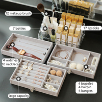 Boîte à bijoux empilable en acrylique transparent avec 3 tiroirs et plateau de rangement en velours pour bagues, boucles d'oreilles, bracelets, colliers – Organisateur