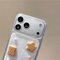 Coque de téléphone mignonne scintillante avec perles 3D, motif ours et étoile, pour iPhone 18 17 Pro Max 16 15 14 13, protection en époxy brillant effet crème