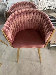 Fauteuil d'Appoint Moderne Nouveau Design Tissé à la Main en Rotin, Pieds Dorés, Chaise de Salle à Manger en Velours avec Pieds en Métal Doré - Vente Directe Usines - Product Image 2