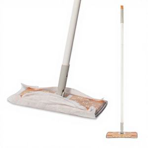 Pour serpillière plate écologique, lingettes humides jetables biodégradables et manche télescopique en acier avec essoreur intégré - Product Image 1