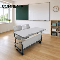 Bureau d'étudiant double moderne à hauteur réglable, mobilier scolaire, taille, couleur et logo personnalisables, fourniture directe d'usine