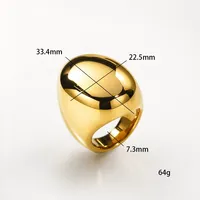 Bague de mode unisexe en acier inoxydable plaqué or 18 carats, brillante, polie, massive, bombée et incurvée, étanche, pour usage quotidien