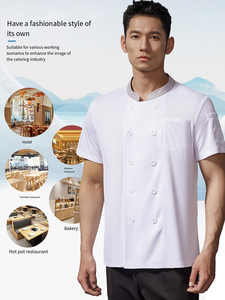 Veste de chef personnalisée à double boutonnage avec col contrastant et poches, manches courtes, pour hôtel, restaurant, cuisine - Product Image 4