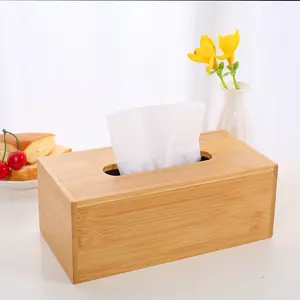 接受定制不同尺寸和标志的竹子可重复使用的餐巾盒上下翻盖木质纸巾盒