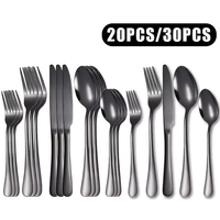 Juego de Cubiertos Modernos de Acero Inoxidable Negro, Acabado Espejo, Vajilla para Cocina, Hotel y Restaurante