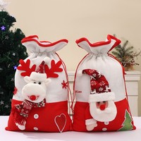Sacs cadeaux en papier gaufré avec cordon de serrage, motif renne, Père Noël, bonhomme de neige, pour Noël, fruits, bonbons, emballage de cadeaux, décoration