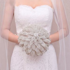 Nouveaux bouquets de mariage en champagne, roses en soie avec cristaux et perles, fleurs artificielles pour mariée et demoiselles d'honneur, bouquet de mariée fait main - Product Image 5