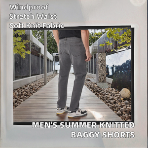 Pantalones cortos de verano de talla grande para hombre, LICRA de punto suave/poliéster, teñido liso, transpirable, de longitud media, cintura elástica, ropa informal para el hogar - Product Image 2