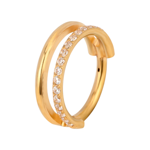 ASTM F136 G23 titanyum çift katmanlı daire halka ile bir satır kübik zirkon menteşeli <span class=keywords><strong>Hoop</strong></span> yüzük burun halkası Piercing takı - Product Image 2