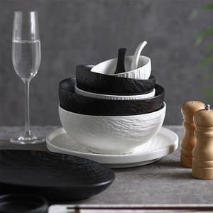 Juego de vajilla Tazón de arroz Serie de textura de <span class=keywords><strong>roca</strong></span> Tazones redondos de <span class=keywords><strong>gres</strong></span> blanco y negro Tazones de arroz de cerámica - Product Image 5