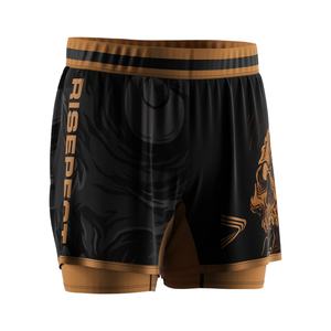 2-in-1 BJJ MMA Fight Shorts Built-in Compression Lining: Grappling, Brazilian Jiu Jitsu, No-Gi Double <b>Layers</b> Shorts - Product Image 3