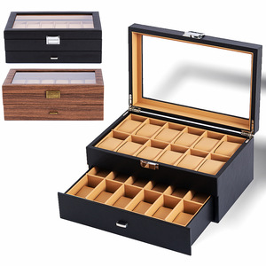 Luxe Double Couche 24 Fentes Montre Boîte Bijoux Boîte De Rangement Stock En Gros cas usine <span class=keywords><strong>moins</strong></span> <span class=keywords><strong>cher</strong></span> prix de gros - Product Image 1