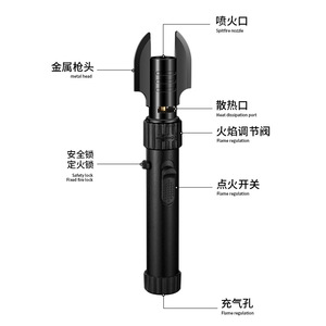 <b>Windproof</b> Direct Fire Torch <b>Lighter</b> For Outdoor Barbecue And Kitchen Use Silver Black Color - Product Image 4