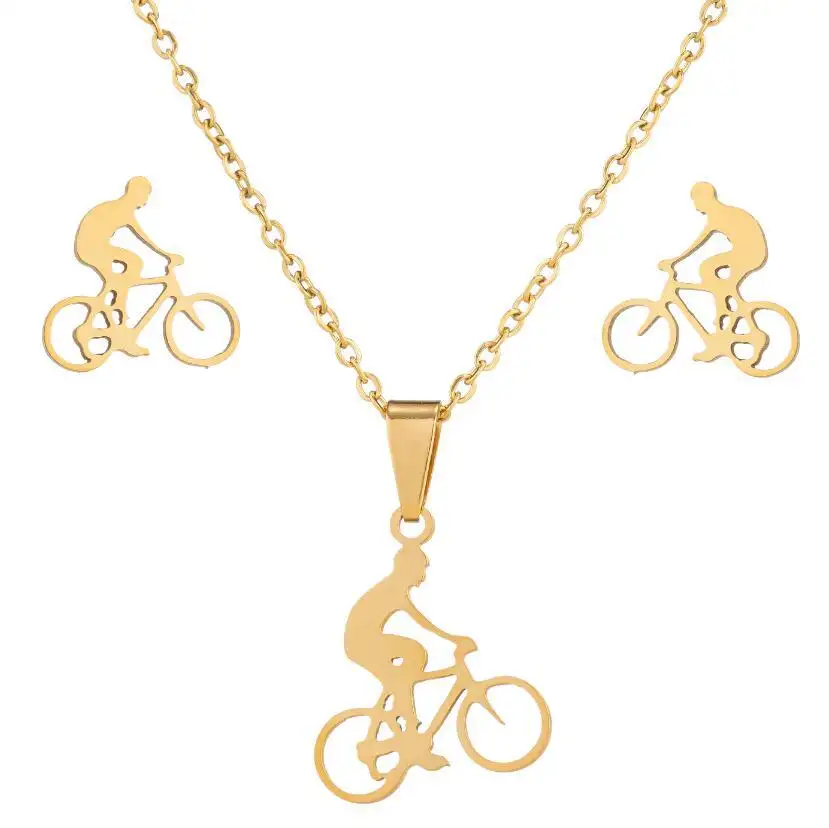 Велосипедная серия Подвеска из нержавеющей стали для женщин ожерелье серьги-гвоздики спортивные ювелирные изделия