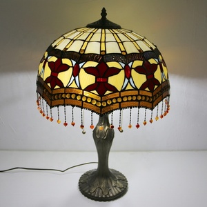 LongHuiJing Tiffany Style Stained Glass <b>Table</b> <b>Lamp</b> with Peacock <b>Base</b> and Tassels - Romantic Pastoral Design - Product Image 2