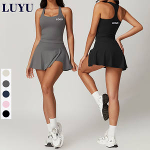 Conjuntos de Falda de <span class=keywords><strong>Tenis</strong></span> con Logotipo Personalizado LUYU, Top Deportivo Ajustado con Espalda Cruzada y Relleno, Conjuntos de Falda de Pádel <span class=keywords><strong>para</strong></span> Gimnasio y Deportes - Product Image 1
