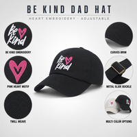 Casquette de baseball unisexe en sergé avec broderie cœur, visière courbée, boucle métallique réglable, vente en gros