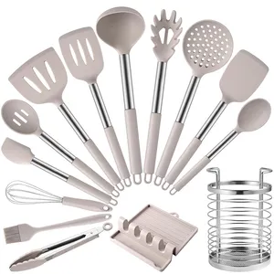 TOALLWIN Kitchen Tools Gadgets Custom Silicone Cooking Utensils Kitchen Set Stainless Steel Silicone Kitchen Utensils With Stand