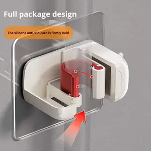 Support <span class=keywords><strong>mural</strong></span> contemporain gris et blanc moulé par injection pour <span class=keywords><strong>balai</strong></span> et serpillière, crochet mobile sans perçage pour rangement de salle de bain et toilettes - Product Image 2