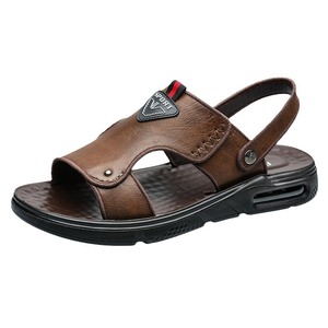 Sandales pour hommes en cuir véritable, à bride en T, bout ouvert, semelle extérieure en caoutchouc amortie, décontractées pour l'été - Product Image 5