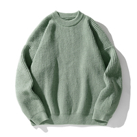 Pull en maille épaisse texturée personnalisé pour homme – Collection Automne Hiver – Couleur unie basique – Col rond ample – Vêtement d'extérieur