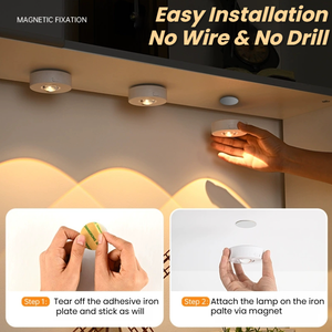 Xách tay có thể sạc lại RGB & 3 màu sắc Puck ánh sáng với điều khiển từ xa có thể sạc lại tủ ánh sáng trang trí nội thất không dây dẫn ánh sáng kệ - Product Image 4