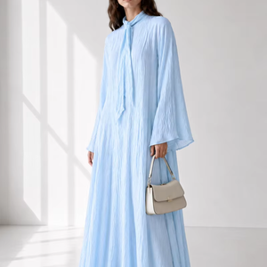 Robe longue Abaya musulmane de luxe Mexizo pour femme, col drapé, manches cloche, modeste, respirante, idéale pour le printemps et les mariages - Product Image 1