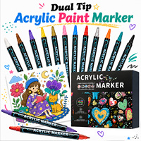 Vente en gros de marqueurs acryliques à double pointe, pointe fine et pointe à pois, marqueur acrylique non effaçable pour la coloration pour adultes, le dessin d'anime