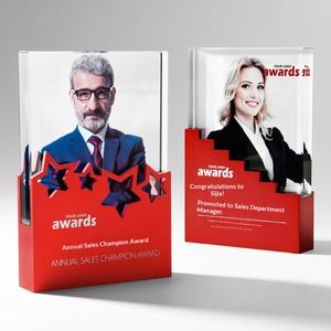 Trofeo Creativo en Forma <span class=keywords><strong>de</strong></span> Libro <span class=keywords><strong>de</strong></span> Cristal Rojo, Medalla con Escalones, Grabado Láser Personalizado, Diseño <span class=keywords><strong>de</strong></span> <span class=keywords><strong>Estrella</strong></span> <span class=keywords><strong>de</strong></span> <span class=keywords><strong>Cinco</strong></span> Puntas - Product Image 4