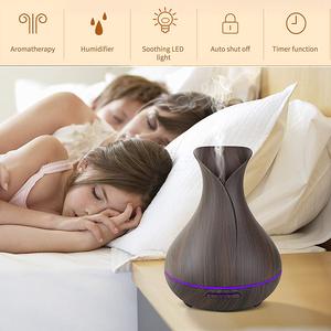 Chất lượng cao điện 400ml siêu âm tinh dầu khuếch tán hạt gỗ tạo độ ẩm 7 màu đèn <span class=keywords><strong>LED</strong></span> hương liệu hộ gia đình - Product Image 4