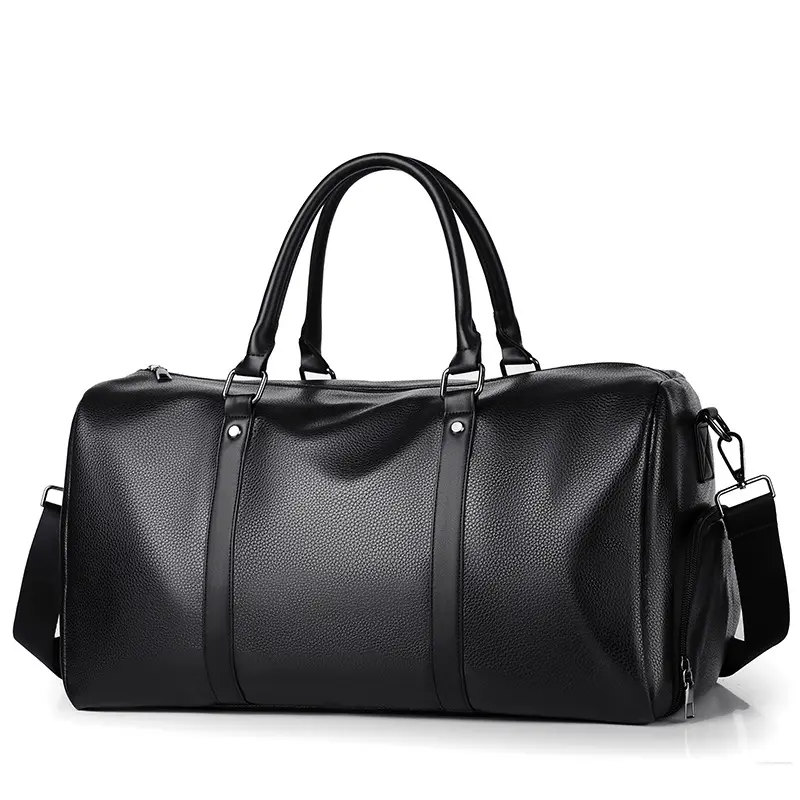 Large Capacity Pu Leather Gym Bags With Shoe Compartment Fashion Black Waterproof Business Luggage Travel Bags For Men