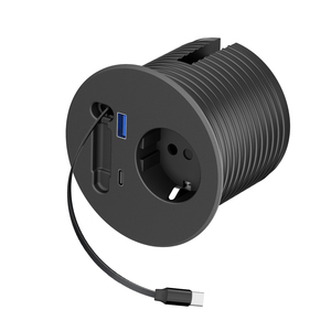 Câble rétractable du fabricant Barrette d'alimentation 1 prise secteur 2 ports de charge USB Prise d'alimentation de table universelle à usage industriel - Product Image 1